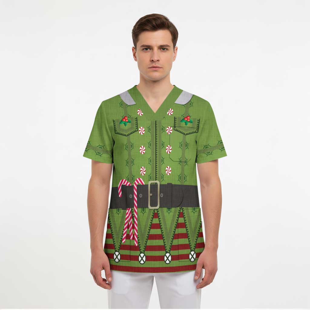Christmas Costume Elf Scrub Top Classic Green Xmas Style - Wonder Print Shop