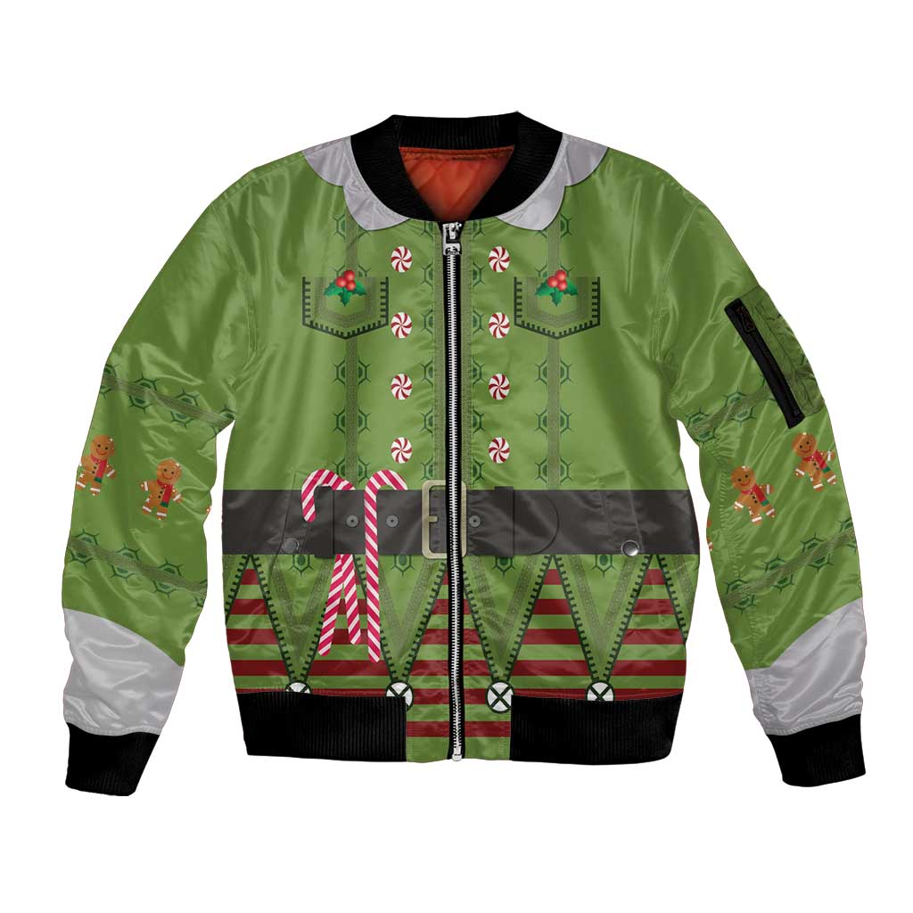 Christmas Costume Elf Sleeve Zip Bomber Jacket Classic Green Xmas Style - Wonder Print Shop