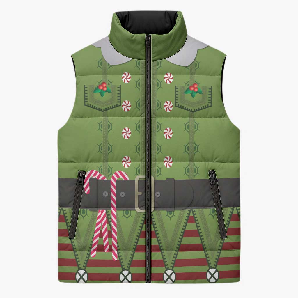 Christmas Costume Elf Sleeveless Puffer Jacket Classic Green Xmas Style - Wonder Print Shop
