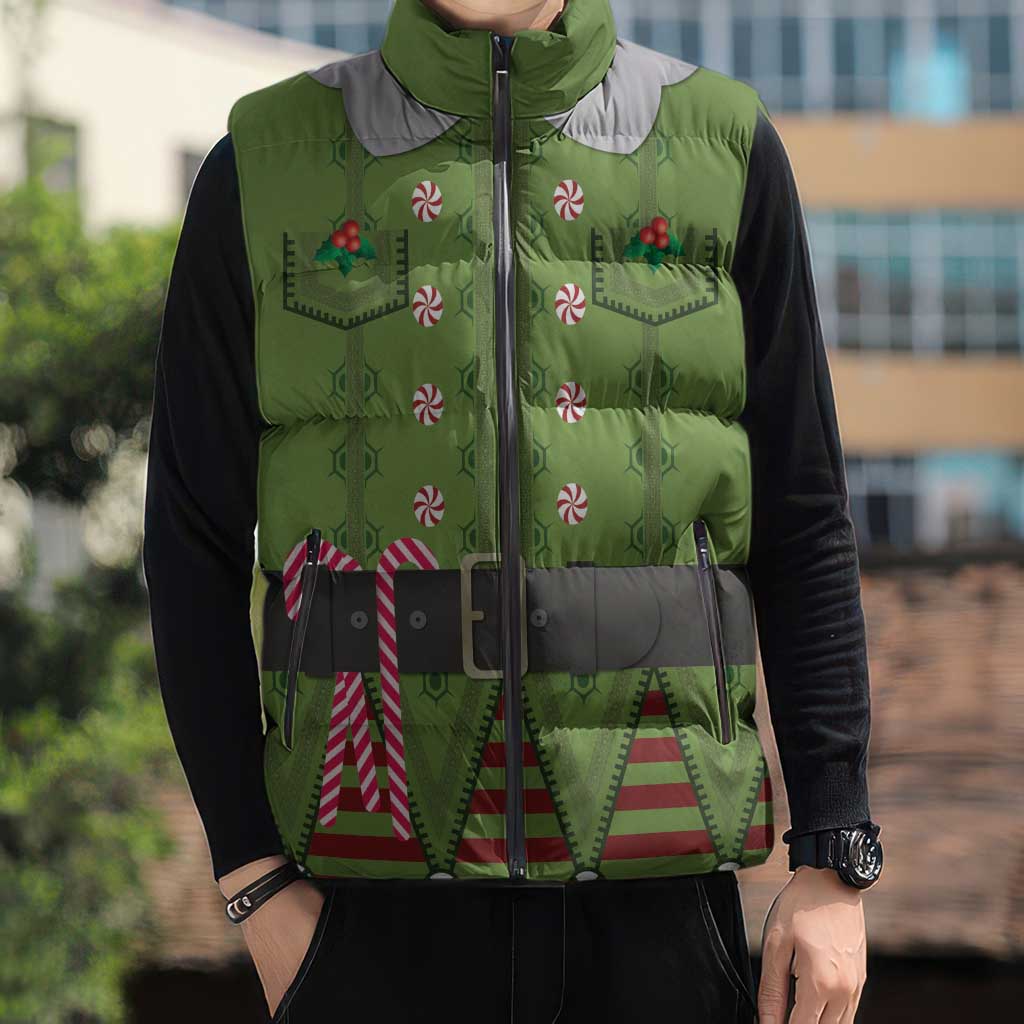Christmas Costume Elf Sleeveless Puffer Jacket Classic Green Xmas Style - Wonder Print Shop
