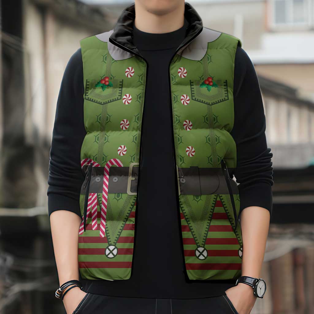 Christmas Costume Elf Sleeveless Puffer Jacket Classic Green Xmas Style - Wonder Print Shop