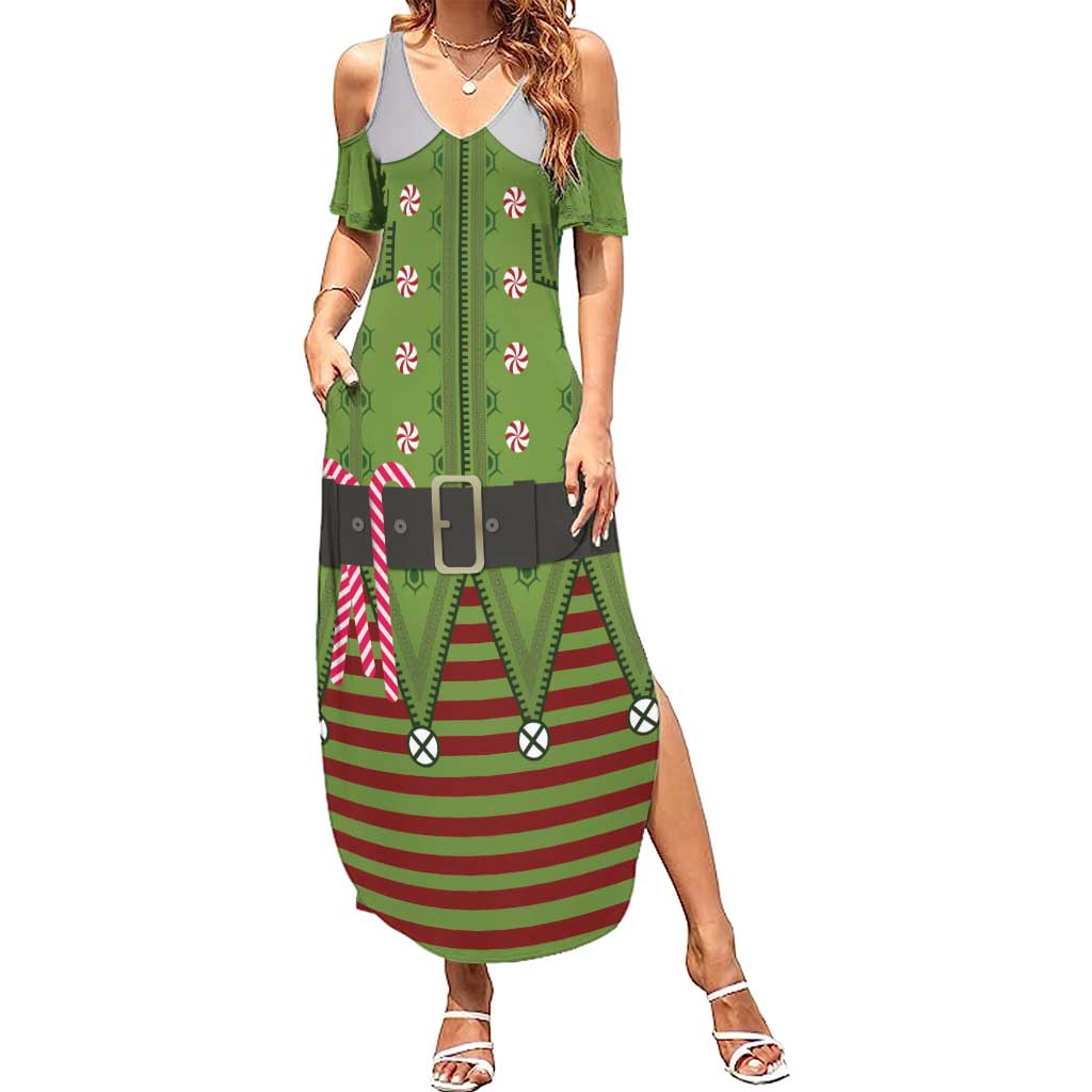 Christmas Costume Elf Summer Maxi Dress Classic Green Xmas Style - Wonder Print Shop