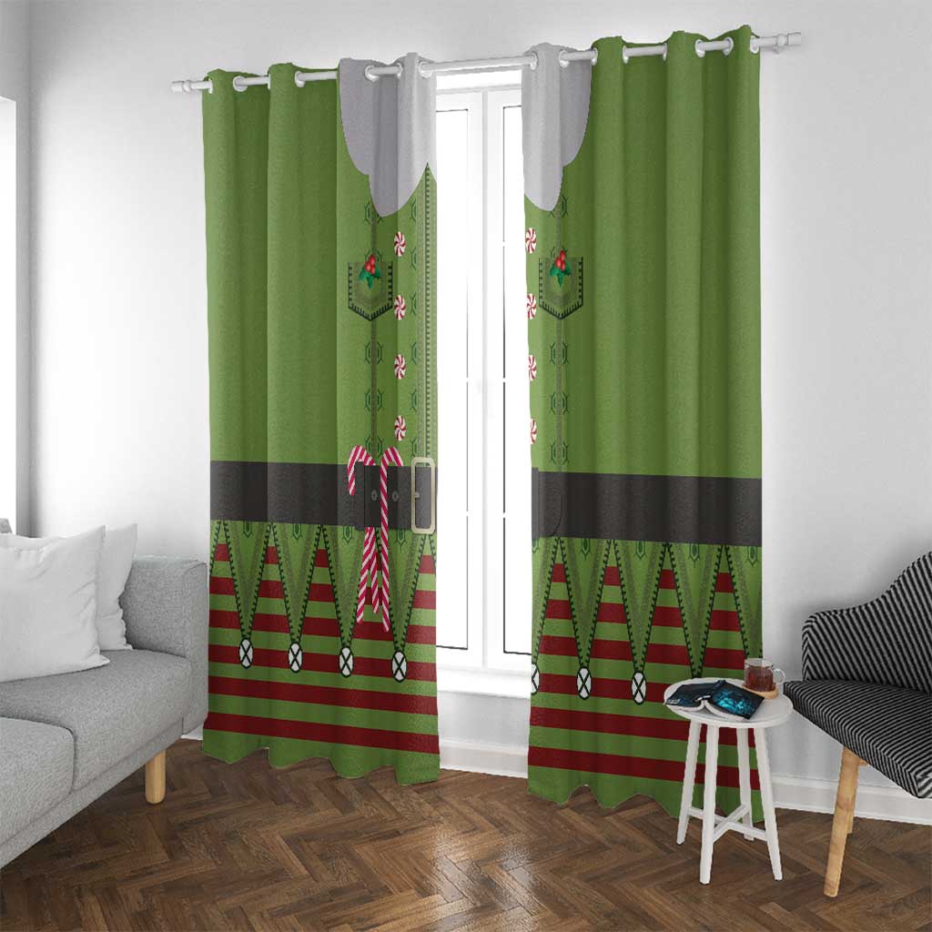 Christmas Costume Elf Window Curtain Classic Green Xmas Style - Wonder Print Shop