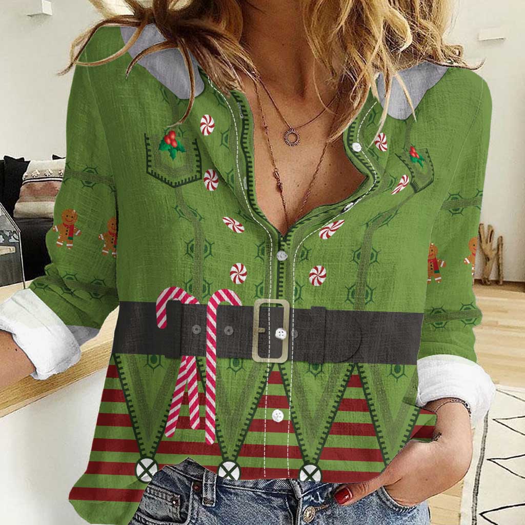 Christmas Costume Elf Women Casual Shirt Classic Green Xmas Style - Wonder Print Shop