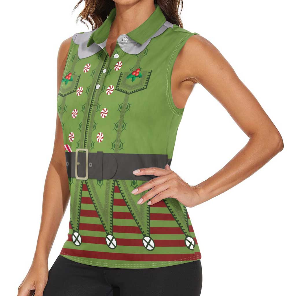 Christmas Costume Elf Women Sleeveless Polo Shirt Classic Green Xmas Style - Wonder Print Shop