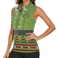 Christmas Costume Elf Women Sleeveless Polo Shirt Classic Green Xmas Style - Wonder Print Shop