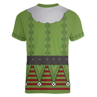 Christmas Costume Elf Women V-Neck T-Shirt Classic Green Xmas Style - Wonder Print Shop