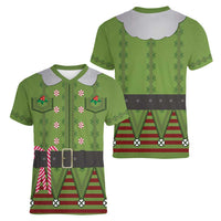 Christmas Costume Elf Women V-Neck T-Shirt Classic Green Xmas Style - Wonder Print Shop