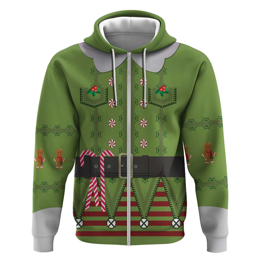 Christmas Costume Elf Zip Hoodie Classic Green Xmas Style - Wonder Print Shop