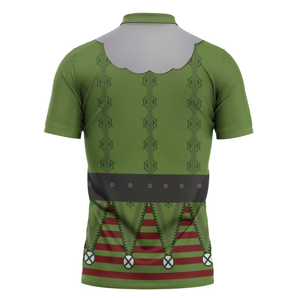 Christmas Costume Elf Zipper Polo Shirt Classic Green Xmas Style - Wonder Print Shop