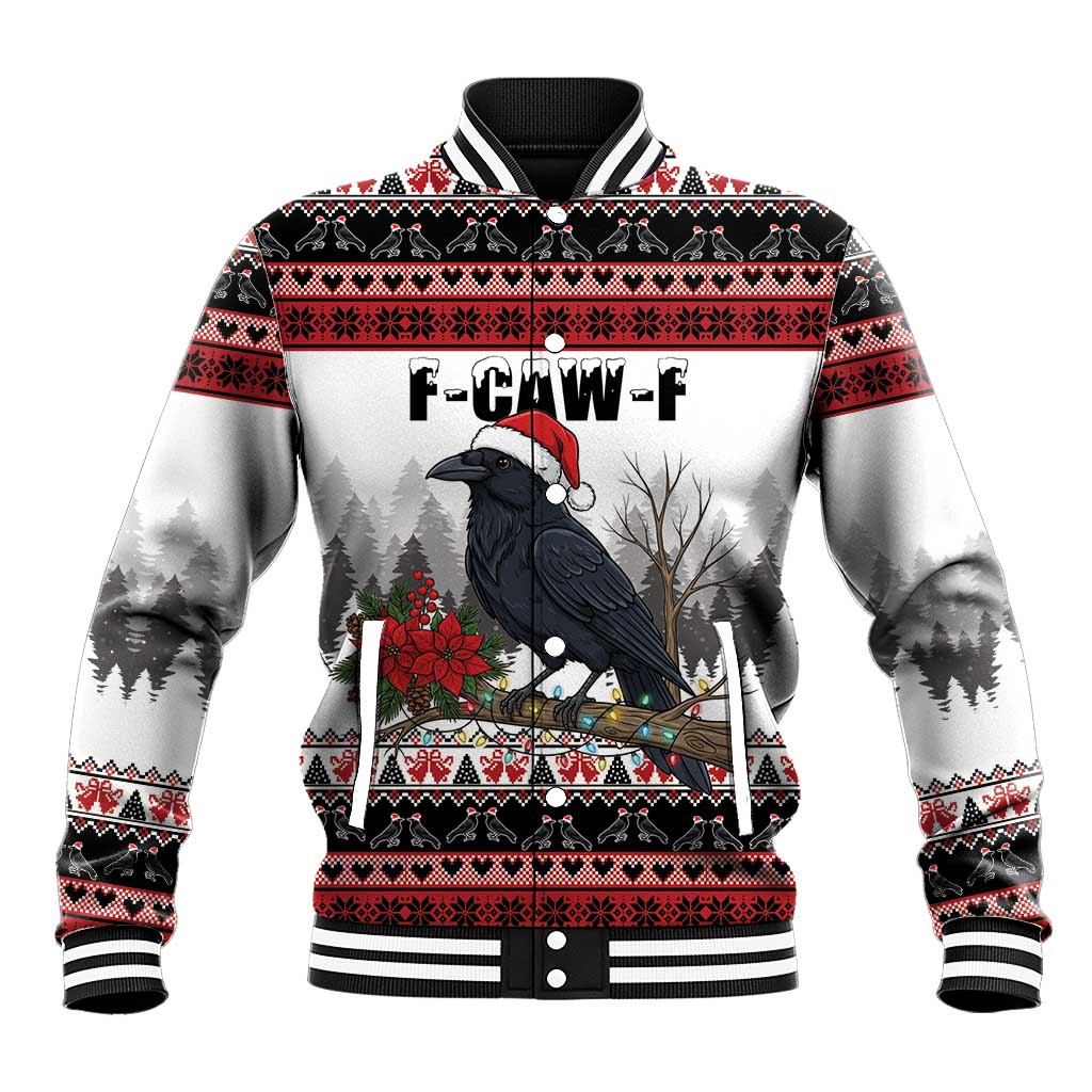 F Caw F Christmas Raven Personalized Baseball Jacket Holiday Crow Festive - Wonder Print Shop