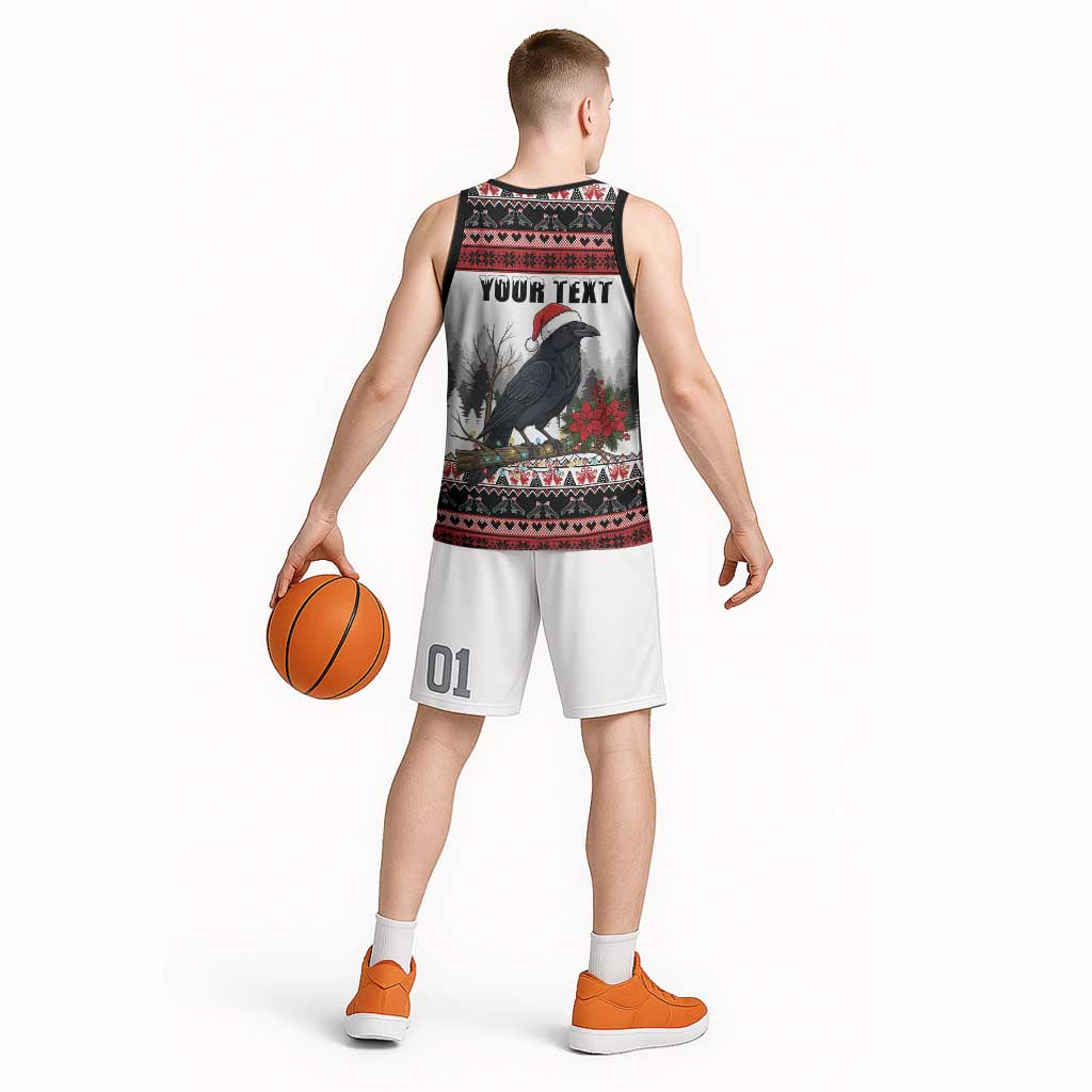 F Caw F Christmas Raven Personalized Basketball Jersey Holiday Crow Festive - Wonder Print Shop
