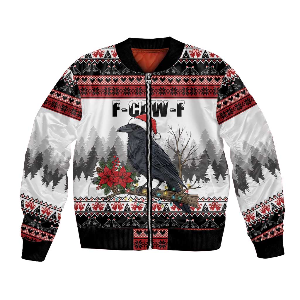 F Caw F Christmas Raven Personalized Bomber Jacket Holiday Crow Festive - Wonder Print Shop