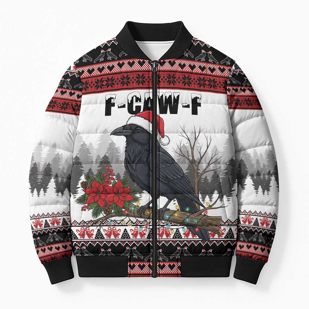 F Caw F Christmas Raven Personalized Bomber Puffer Jacket Holiday Crow Festive - Wonder Print Shop