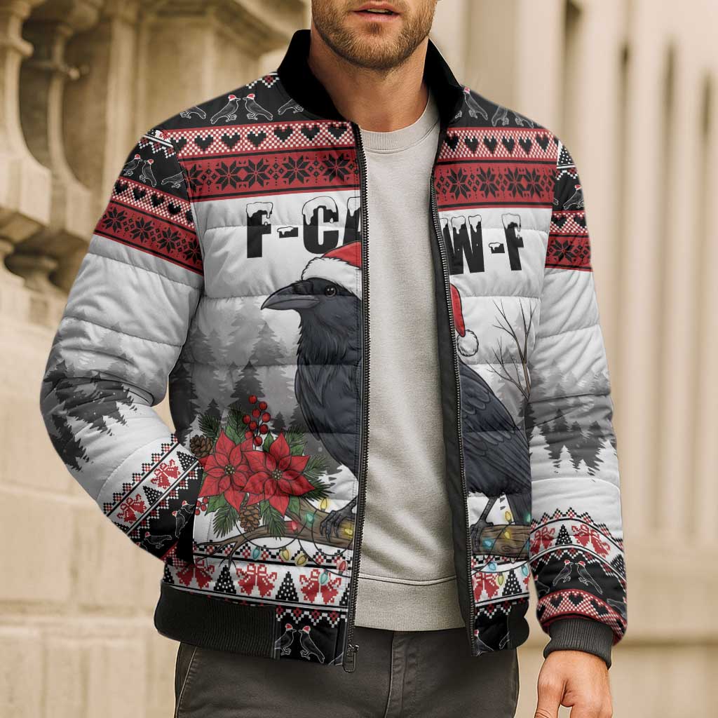 F Caw F Christmas Raven Personalized Bomber Puffer Jacket Holiday Crow Festive - Wonder Print Shop