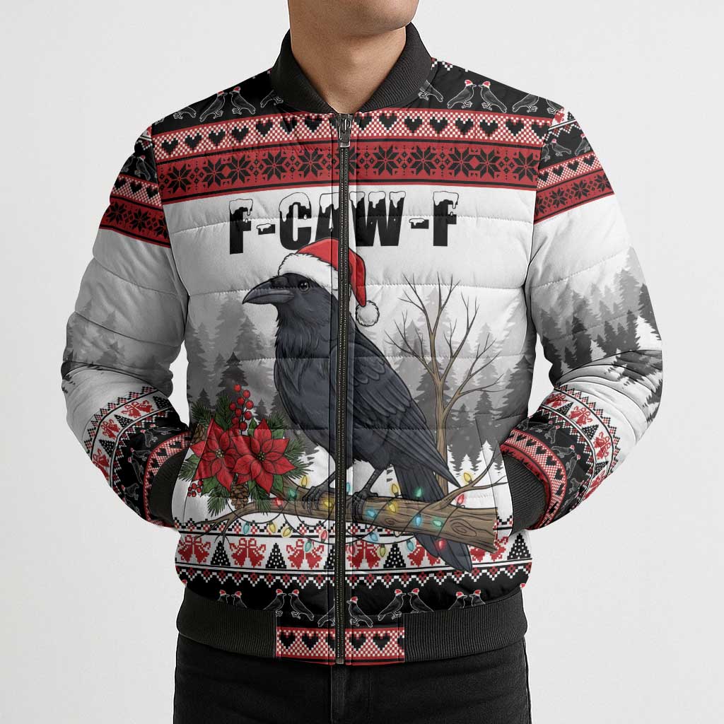 F Caw F Christmas Raven Personalized Bomber Puffer Jacket Holiday Crow Festive - Wonder Print Shop