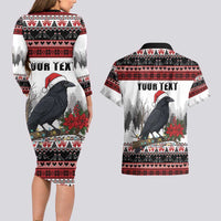 F Caw F Christmas Raven Personalized Couples Matching Long Sleeve Bodycon Dress and Hawaiian Shirt Holiday Crow Festive - Wonder Print Shop