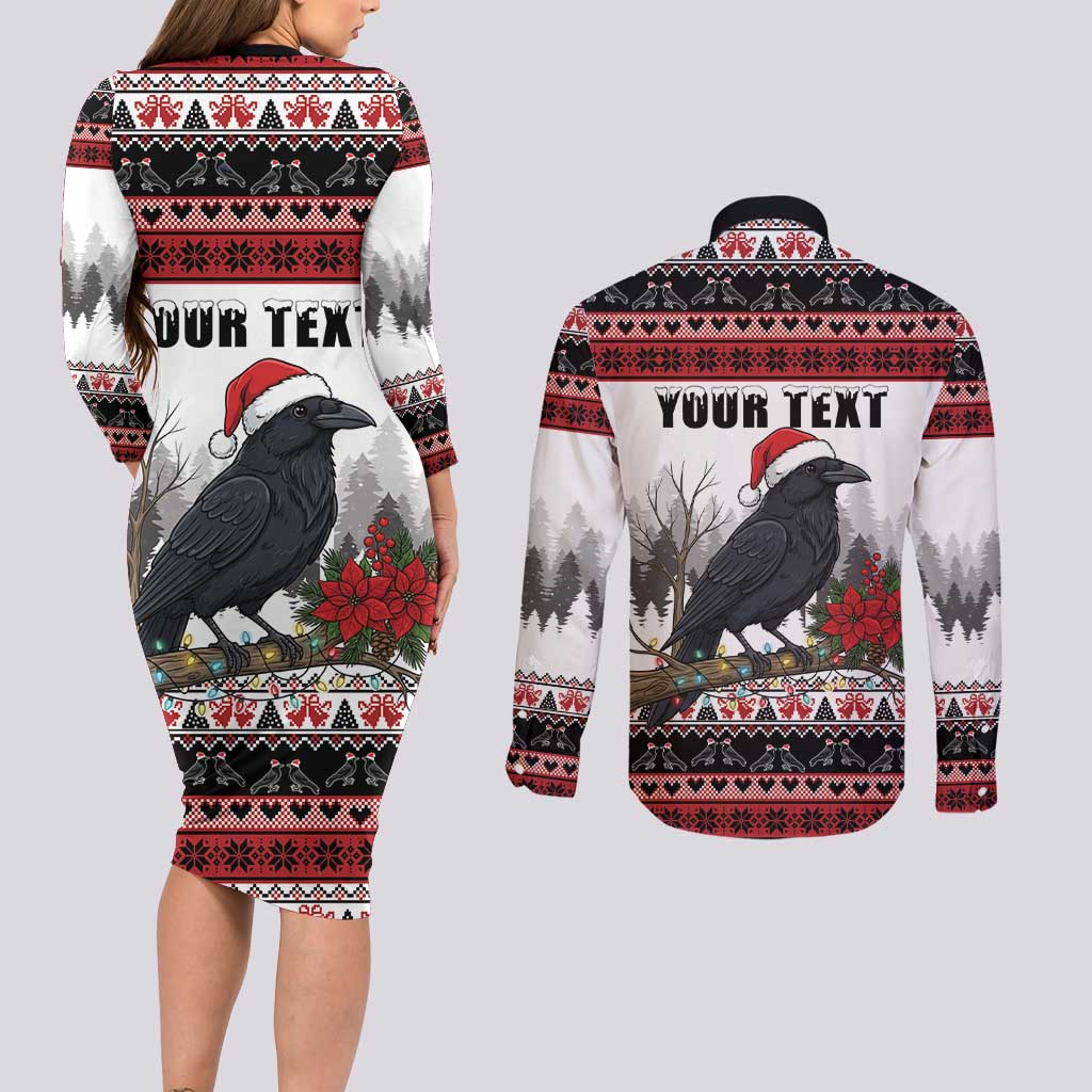 F Caw F Christmas Raven Personalized Couples Matching Long Sleeve Bodycon Dress and Long Sleeve Button Shirt Holiday Crow Festive - Wonder Print Shop