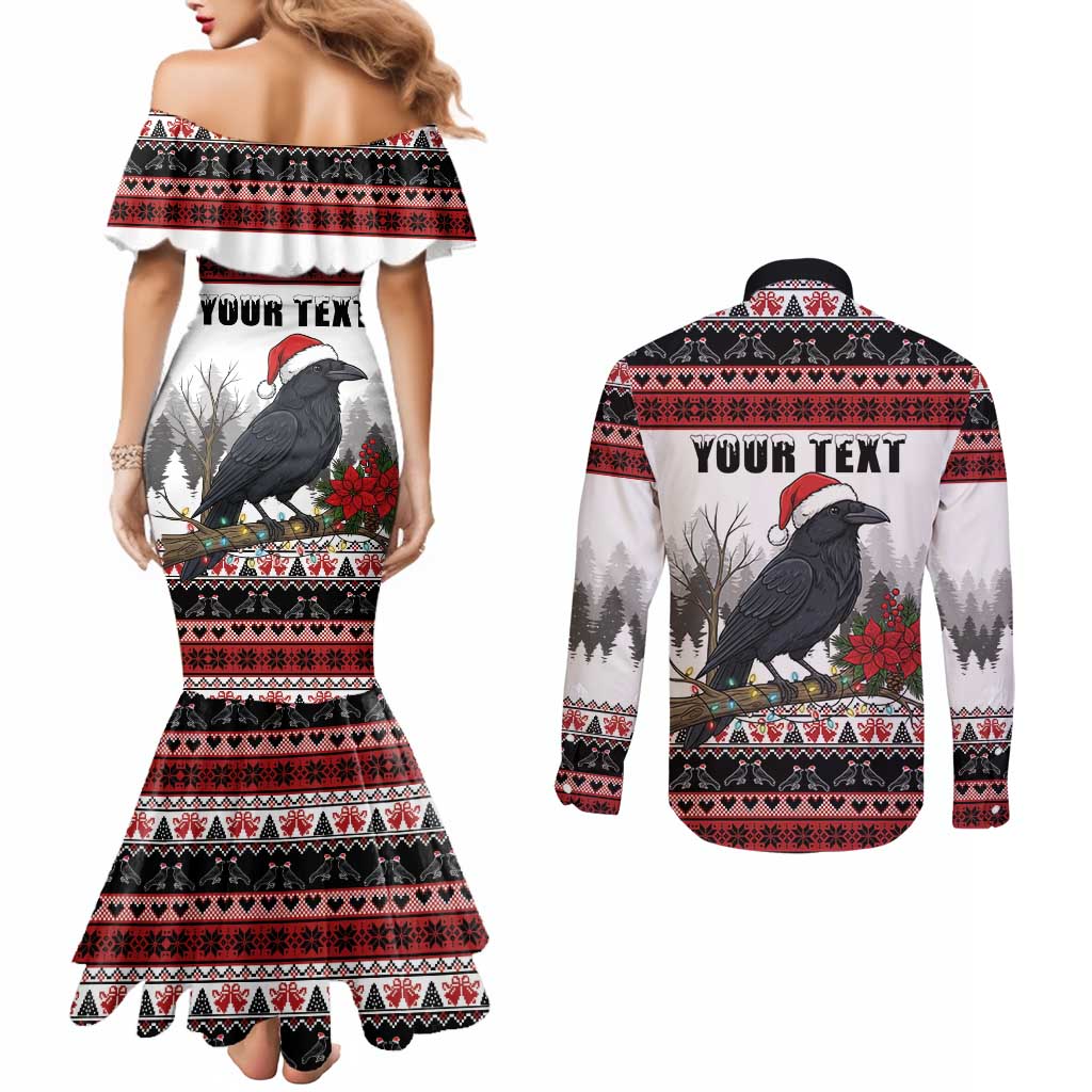 F Caw F Christmas Raven Personalized Couples Matching Mermaid Dress and Long Sleeve Button Shirt Holiday Crow Festive - Wonder Print Shop