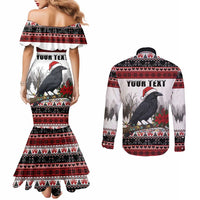 F Caw F Christmas Raven Personalized Couples Matching Mermaid Dress and Long Sleeve Button Shirt Holiday Crow Festive - Wonder Print Shop