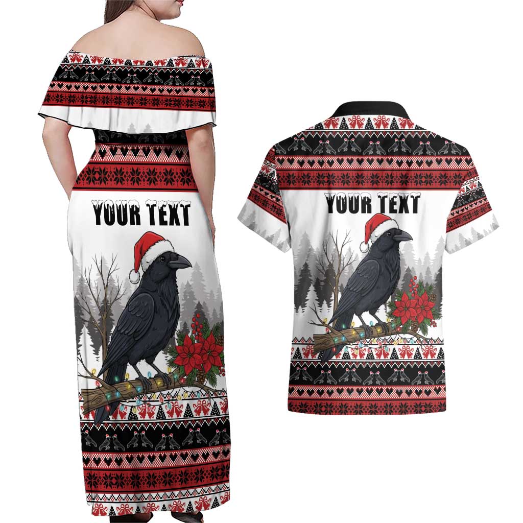 F Caw F Christmas Raven Personalized Couples Matching Off Shoulder Maxi Dress and Hawaiian Shirt Holiday Crow Festive - Wonder Print Shop