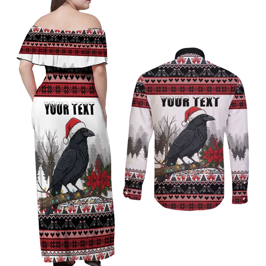 F Caw F Christmas Raven Personalized Couples Matching Off Shoulder Maxi Dress and Long Sleeve Button Shirt Holiday Crow Festive - Wonder Print Shop