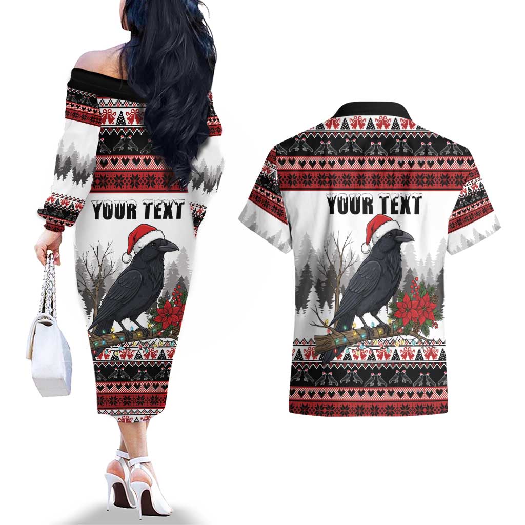 F Caw F Christmas Raven Personalized Couples Matching Off The Shoulder Long Sleeve Dress and Hawaiian Shirt Holiday Crow Festive - Wonder Print Shop