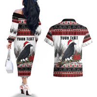F Caw F Christmas Raven Personalized Couples Matching Off The Shoulder Long Sleeve Dress and Hawaiian Shirt Holiday Crow Festive - Wonder Print Shop