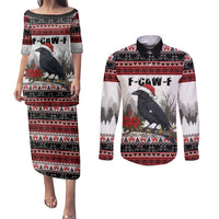 F Caw F Christmas Raven Personalized Couples Matching Puletasi and Long Sleeve Button Shirt Holiday Crow Festive - Wonder Print Shop