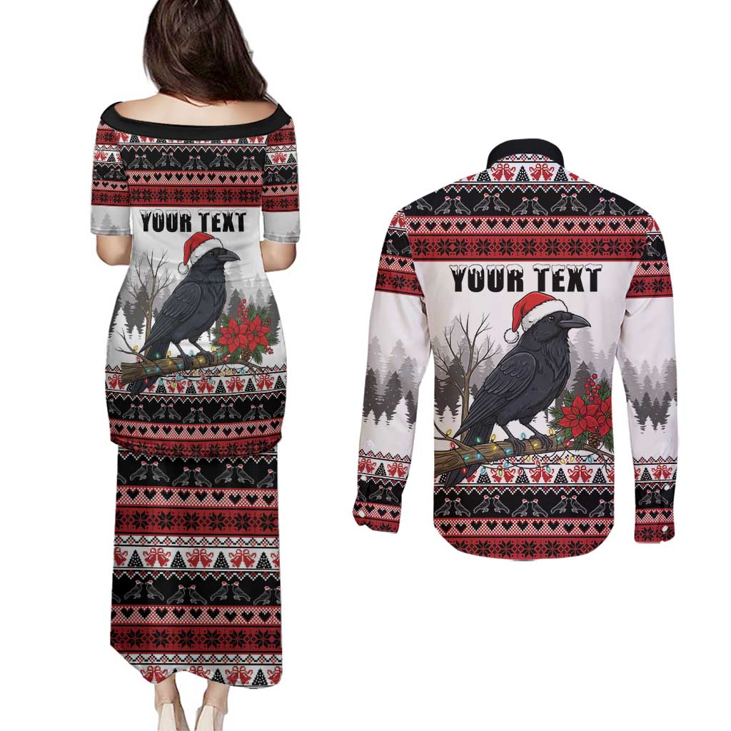 F Caw F Christmas Raven Personalized Couples Matching Puletasi and Long Sleeve Button Shirt Holiday Crow Festive - Wonder Print Shop