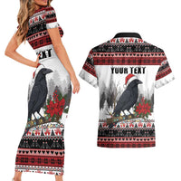 F Caw F Christmas Raven Personalized Couples Matching Short Sleeve Bodycon Dress and Hawaiian Shirt Holiday Crow Festive - Wonder Print Shop