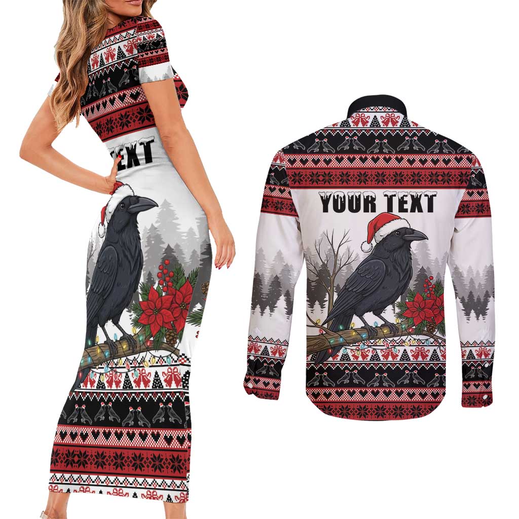 F Caw F Christmas Raven Personalized Couples Matching Short Sleeve Bodycon Dress and Long Sleeve Button Shirt Holiday Crow Festive - Wonder Print Shop