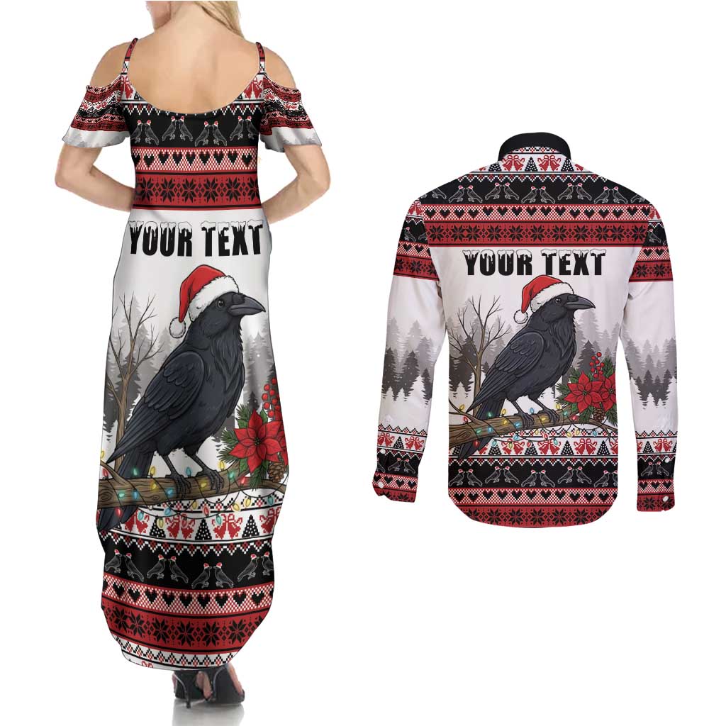 F Caw F Christmas Raven Personalized Couples Matching Summer Maxi Dress and Long Sleeve Button Shirt Holiday Crow Festive - Wonder Print Shop