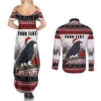 F Caw F Christmas Raven Personalized Couples Matching Summer Maxi Dress and Long Sleeve Button Shirt Holiday Crow Festive - Wonder Print Shop