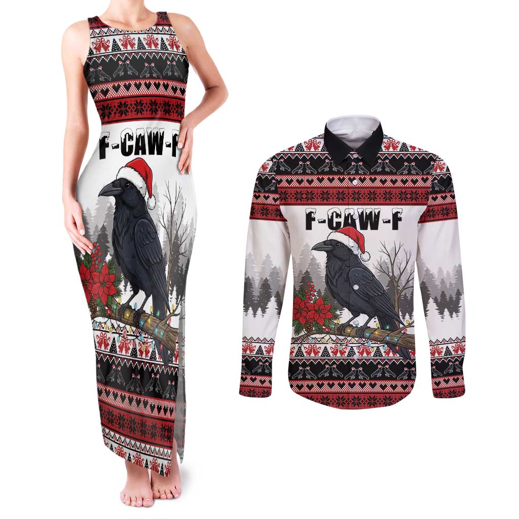 F Caw F Christmas Raven Personalized Couples Matching Tank Maxi Dress and Long Sleeve Button Shirt Holiday Crow Festive - Wonder Print Shop