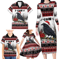 F Caw F Christmas Raven Personalized Family Matching Long Sleeve Bodycon Dress and Hawaiian Shirt Holiday Crow Festive - Wonder Print Shop