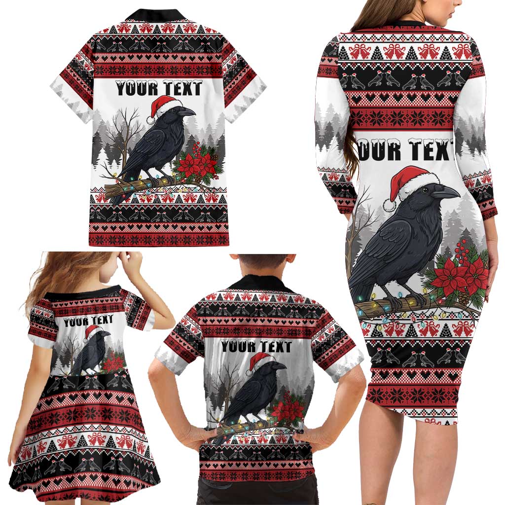 F Caw F Christmas Raven Personalized Family Matching Long Sleeve Bodycon Dress and Hawaiian Shirt Holiday Crow Festive - Wonder Print Shop