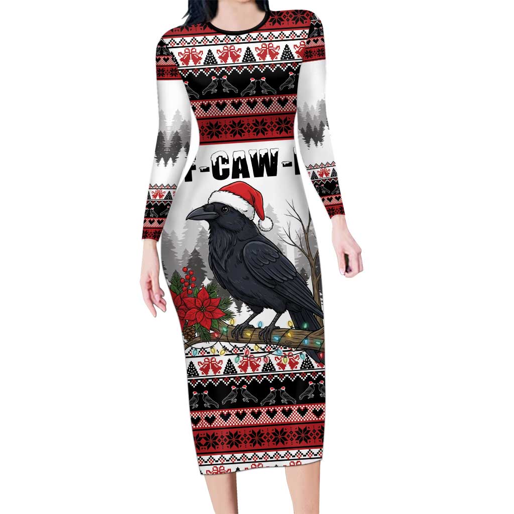 F Caw F Christmas Raven Personalized Family Matching Long Sleeve Bodycon Dress and Hawaiian Shirt Holiday Crow Festive - Wonder Print Shop