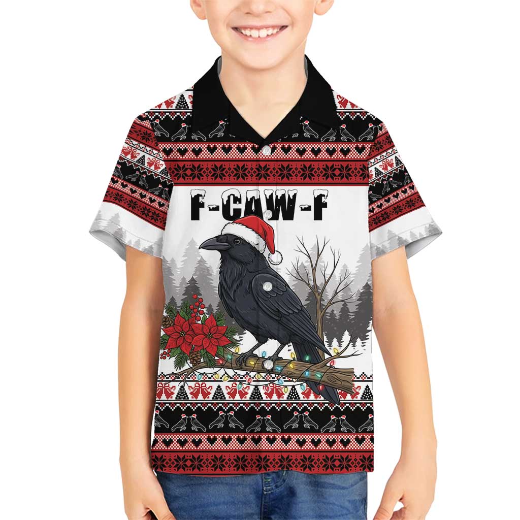 F Caw F Christmas Raven Personalized Family Matching Long Sleeve Bodycon Dress and Hawaiian Shirt Holiday Crow Festive - Wonder Print Shop