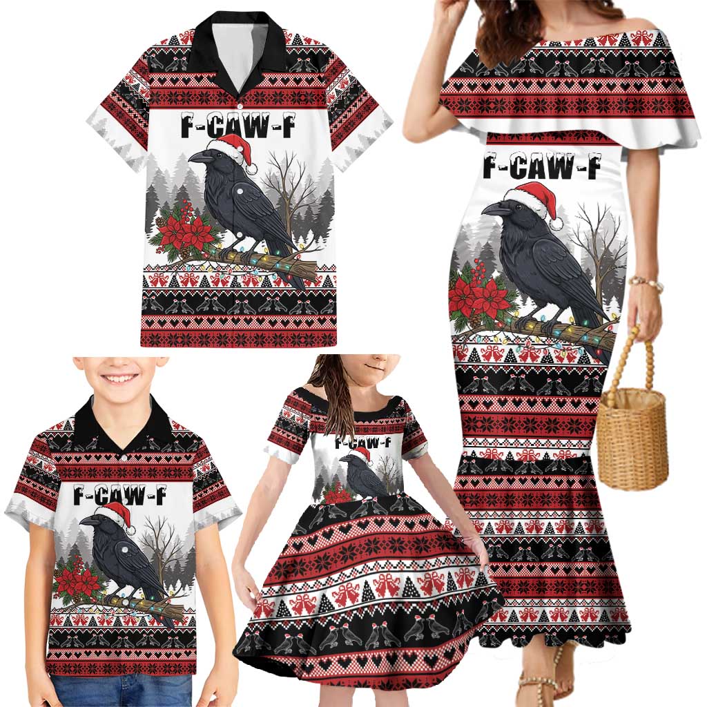 F Caw F Christmas Raven Personalized Family Matching Mermaid Dress and Hawaiian Shirt Holiday Crow Festive - Wonder Print Shop