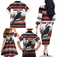 F Caw F Christmas Raven Personalized Family Matching Off The Shoulder Long Sleeve Dress and Hawaiian Shirt Holiday Crow Festive - Wonder Print Shop