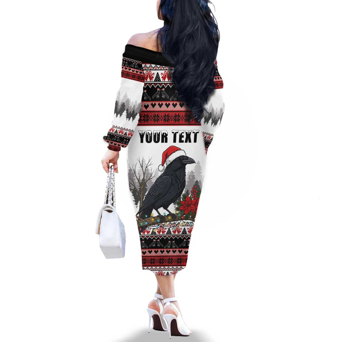 F Caw F Christmas Raven Personalized Family Matching Off The Shoulder Long Sleeve Dress and Hawaiian Shirt Holiday Crow Festive - Wonder Print Shop