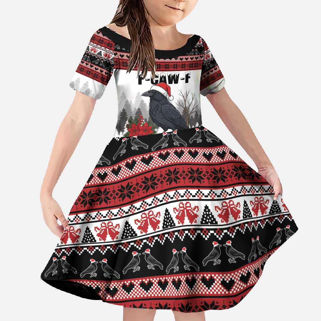 F Caw F Christmas Raven Personalized Family Matching Off Shoulder Maxi Dress and Hawaiian Shirt Holiday Crow Festive - Wonder Print Shop