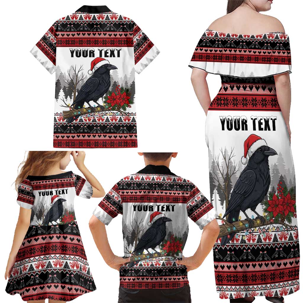 F Caw F Christmas Raven Personalized Family Matching Off Shoulder Maxi Dress and Hawaiian Shirt Holiday Crow Festive - Wonder Print Shop