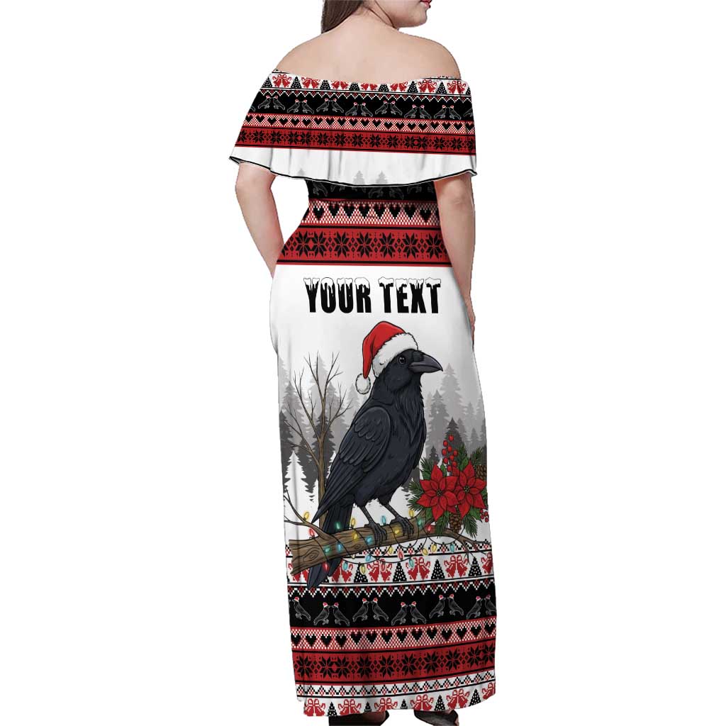 F Caw F Christmas Raven Personalized Family Matching Off Shoulder Maxi Dress and Hawaiian Shirt Holiday Crow Festive - Wonder Print Shop