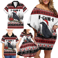F Caw F Christmas Raven Personalized Family Matching Off Shoulder Short Dress and Hawaiian Shirt Holiday Crow Festive - Wonder Print Shop
