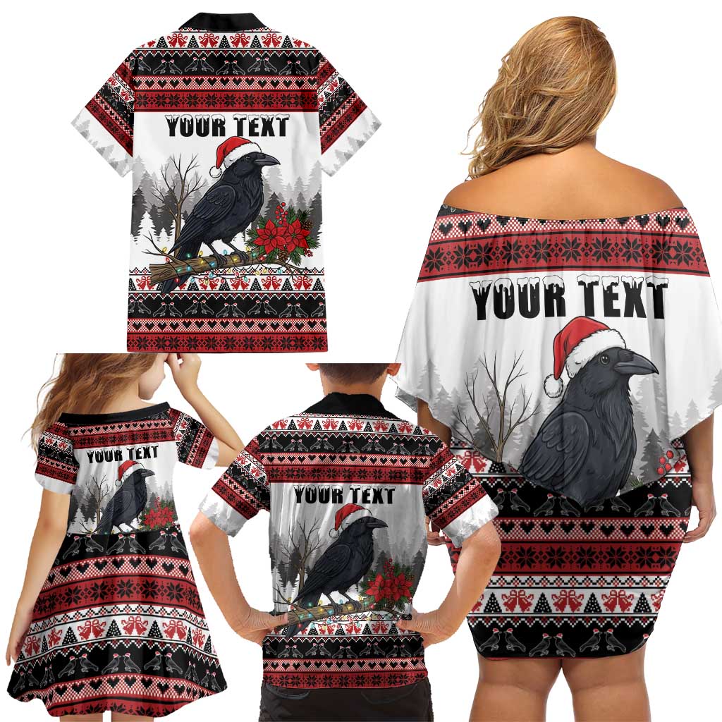 F Caw F Christmas Raven Personalized Family Matching Off Shoulder Short Dress and Hawaiian Shirt Holiday Crow Festive - Wonder Print Shop