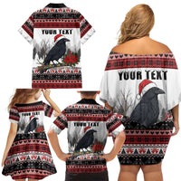 F Caw F Christmas Raven Personalized Family Matching Off Shoulder Short Dress and Hawaiian Shirt Holiday Crow Festive - Wonder Print Shop