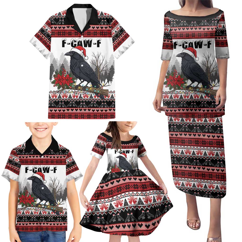 F Caw F Christmas Raven Personalized Family Matching Puletasi and Hawaiian Shirt Holiday Crow Festive - Wonder Print Shop