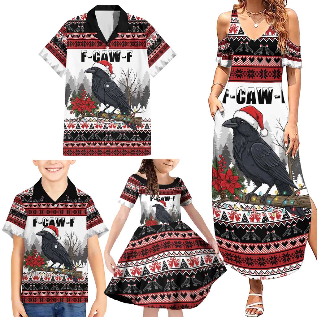 F Caw F Christmas Raven Personalized Family Matching Summer Maxi Dress and Hawaiian Shirt Holiday Crow Festive - Wonder Print Shop
